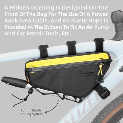 Rhinowalk Bike Triangle Frame Bag 1.7L, Waterproof Tool & Gear Bag with YKK Zippers, Cable Port & Pump Holder, Slim Fit – Black+Yellow - color: Black+Yellow, 1.7L