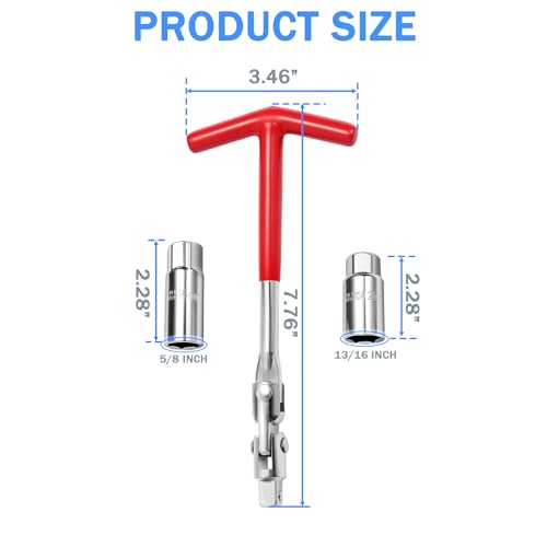 T-Handle Spark Plug Socket Wrench Set - 3Pcs Universal 16mm (5/8") & 21mm (13/16") Heavy Duty Spark Plug Remover and Installer Tool for Motorcycles, Lawn Mowers, Small Engines, Automotive - style: 3PCS