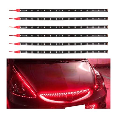 6PCS LED Strip Underbody Light, 12V 1Ft Flexible Auto Light Strip, Waterproof Car Underglow Strip, High Brightness Car Interior & Exterior Decoration Light for Car Motorcycle Truck Boat (Red) - color: Red