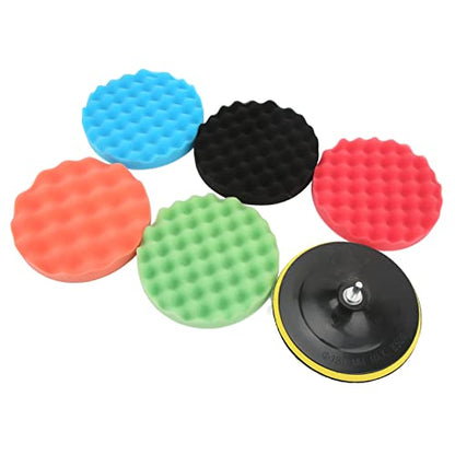 Professional 7 Inch Car Polishing Sponge Pads Kit with Electric Drill Adapter for Detailing Waxing Buffing Cars RVs Motorcycles Multi Functional Sponge Wool Buffing Pads Se