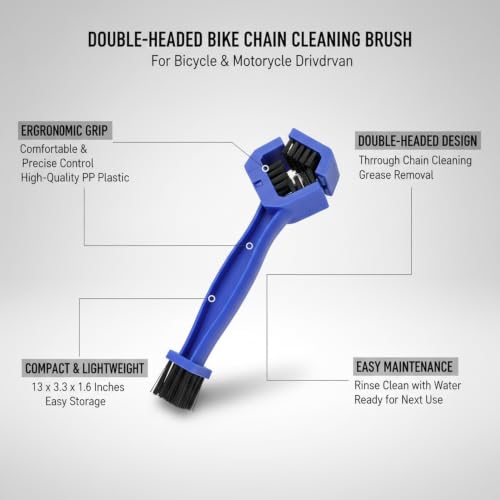 Double-Headed Bike Chain Cleaning Brush for Bicycle & Motorcycle Drivetrain Maintenance, Durable PP Plastic Scrubber for Grease Removal - color: Blue