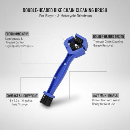 Double-Headed Bike Chain Cleaning Brush for Bicycle & Motorcycle Drivetrain Maintenance, Durable PP Plastic Scrubber for Grease Removal - color: Blue