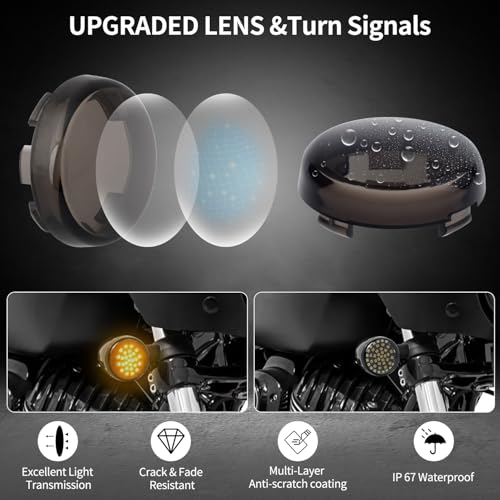 2" Bullet 1157 LED Turn Signals with Smoked Lens Cover, Motorcycle Front Turn Signal Running Light Compatible with Harley Davidson Street Glide, Sportster, Road King