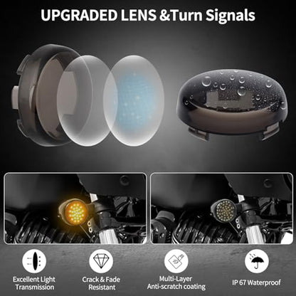 2" Bullet 1157 LED Turn Signals with Smoked Lens Cover, Motorcycle Front Turn Signal Running Light Compatible with Harley Davidson Street Glide, Sportster, Road King
