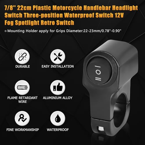 Wai Danie 2Pcs 22mm 7/8in Aluminum Alloy Motorcycle Handlebar Headlight Switch Three-Position Waterproof Switch 12V Fog Spotlight Retro Switch for Motorcycle Bike ATV UTV Scooters Black - size: Black(2Pcs)