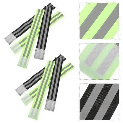 8pcs Reflective Leg Straps for Biking, Elastic Adjustable Ankle Bands, Black and Green Safety Cycling Gear for Night Riding and Outdoor Sports
