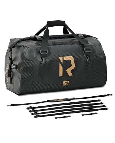 IRON JIA'S Motorcycle Dry Bag - Waterproof Duffle & Luggage Tail Bag Saddle Bags with Roll Top Closure, Shoulder Straps, Inner Pocket and Mesh Pocket (Carbon Fiber, 30L) - color: Carbon Fiber, size: 30L