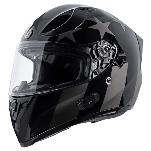 TORC T15B Blinc Wireless Integrated Full Face Motorcycle Helmet DOT & ECE Approved - color: Gloss Black Midnight Rider, size: Medium