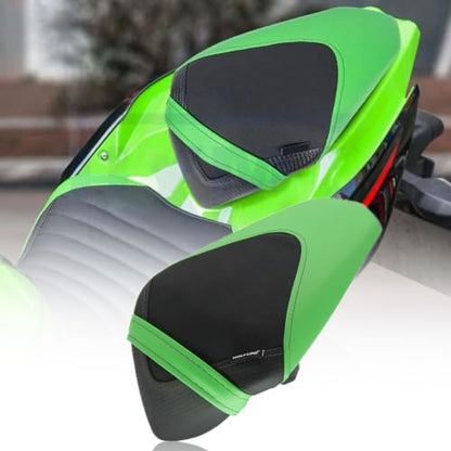 Motorcycle Rear Pillion Seat for Ninja400 Z400 2018-2024 (Rear Seat-Green) | Soft PU Leather Rear Pillion Seat Pad Set Rear Pillion Seat - color: Rear Seat-Green