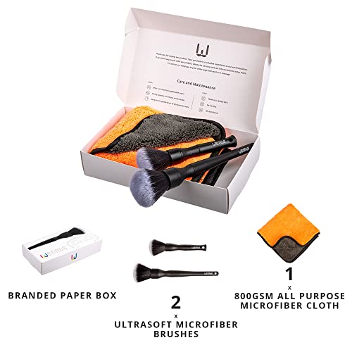 Ultra-Soft Detailing Brush Set with Microfiber Cloth for Scratch-Free Cleaning and Detailing of Delicate Surfaces Interior Exterior Automotive, Leather, Infotainment Screens, Electronics, Black