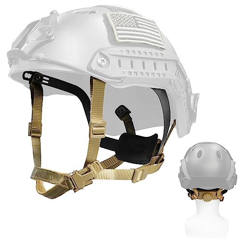 Tactical Helmet Chin Strap Adjustable Dial 4 Points Suspension System with Bolts and Screws for Tactical Fast MICH Bump Helmet Accessory - color: Style 2- Khaki