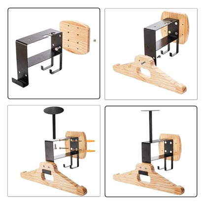 Eorbow Tactical Gear Wall Mount, Wooden Motorcycle Helmet Holder Stand, Heavy Duty Helmet Display Hanger, Multipurpose Jacket Rack for Police, Soccer, Cycling, Skiing Gears, Coats, Vets, Hats, Caps