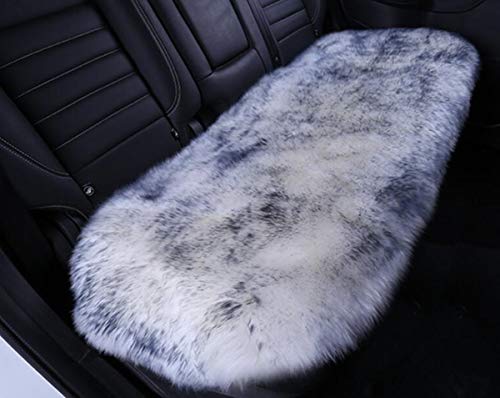 Sheepskin Car Back Seat Cover Pad 18x53.5 inch Long Wool Seat Cushion Winter Warm Universal Fit Auto, SUV, Truck, Dinner Chair Office Chair Back Grey Tips - color: Grey Tips, size: 18x53 Inch (Pack of 1)