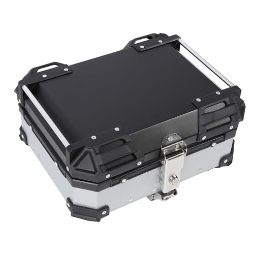 25L Motorcycle Top Box, Aluminum Alloy Quick Release Water Universal Rear Trunk Case with Safety Lock and Reflective Stickers, for Helmet Luggage Scooter Motorbi (Silver)
