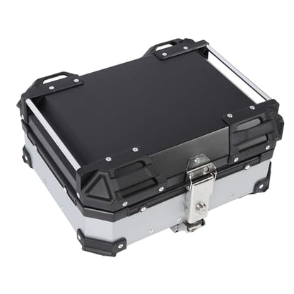 25L Motorcycle Top Box, Aluminum Alloy Quick Release Water Universal Rear Trunk Case with Safety Lock and Reflective Stickers, for Helmet Luggage Scooter Motorbi (Silver)