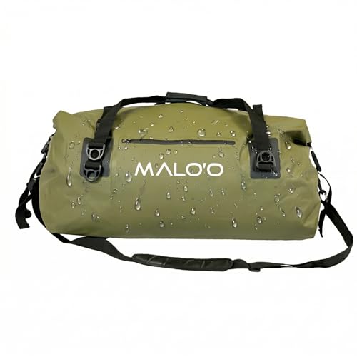 Malo’o Waterproof Dry Duffel, Heavy-Duty Roll Top Waterproof Gear Bag with Shoulder Strap & Molle Loops, Marine Duffel for Kayaking, Boating, Camping, Beach & Travel, Dark Green, 60L - color: Dark Green, size: 60L