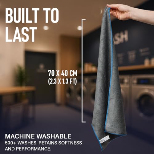 Rapid Dry Towels The Finisher Premium Microfiber Detailing & Utility Towel | 2.3ft x 1.3ft | Channel Weave Lint-Free Cleaning Cloth | Scratch-Free Car Towel for Glass Chrome Interior & Home Cleaning