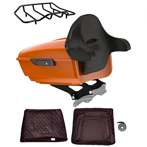 Advanblack King Tour Trunk Pack, Black Mount Bracket, Top Luggage Rack, Red Trunk Pak Liners Fit for 09-Later Harley Touring, Road Glide, Street Glide Special, Electra Glide - color: Baja Orange
