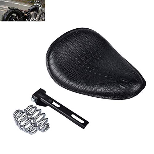 Universal Motorcycle Crocodile Leather Saddle Solo Seat Cushion Spring for Honda/Yamaha/Kawasaki/Suzuki/Bobber/Chopper (Black) - color: Black