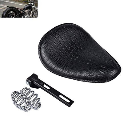 Universal Motorcycle Crocodile Leather Saddle Solo Seat Cushion Spring for Honda/Yamaha/Kawasaki/Suzuki/Bobber/Chopper (Black) - color: Black