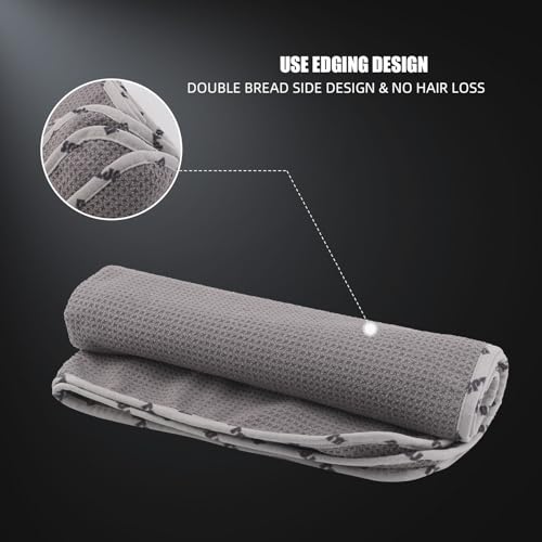 SPTA Microfiber Drying Towel, 2 PCs Car Wash Drying Towel, Waffle-Weave Highly Absorbent, Scratch Free,Big Cleaning Cloth Towel for Auto Detailing, 380GSM, 25.2 x 34.3 inch, Grey-MT033