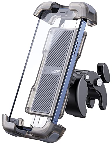 Lamicall Motorcycle Phone Mount, Bike Phone Holder - Upgrade Quick Install Handlebar Clip for Bicycle Scooter, Cell Phone Clamp for iPhone 17 16 15 Pro Max, Galaxy, 4.7-6.8" Phones, Transparent Gray - color: Transparent
