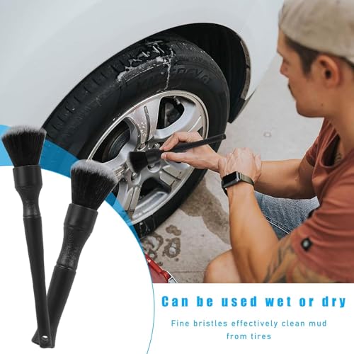 2pcs Car Detailing Brush, Ultra Soft Car Detail Brush Kit for Elegant Surfaces, Auto Scratch-Free Cleaner Kit for Car Interior & Exterior, Wheels, Dashboard, Engine Bay (Long+Short Handle)