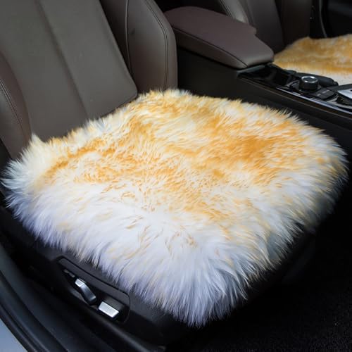 Winter Warmth: Universal Sheepskin Seat Cushion Cover - Natural Wool, for Cars, Trucks, SUVs & Vans - Cozy & Stylish Driving Companion Front Brown Tips - color: Brown Tips (Patchwork Style), size: Front Seat (18inch*18inch)