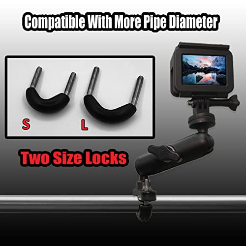 360°Motorcycle Camera Mount for GoPro Bike Holder Handlebar Mount Bracket 1/4 Metal Stand GoPro Hero10/9/8/7/6/5/4/3+ Action Cameras Accessory (Fits Bicycle Utv Motorcycle Handlebar Holder)