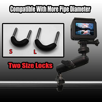 360°Motorcycle Camera Mount for GoPro Bike Holder Handlebar Mount Bracket 1/4 Metal Stand GoPro Hero10/9/8/7/6/5/4/3+ Action Cameras Accessory (Fits Bicycle Utv Motorcycle Handlebar Holder)