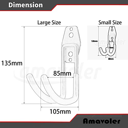 Wall Mount Helmet Holder Black, 2 Large Double Iron Curved Hooks with Mounting Screws. Ideal for Harley, Honda, Kawasaki Helmets - size: Large Hook x2