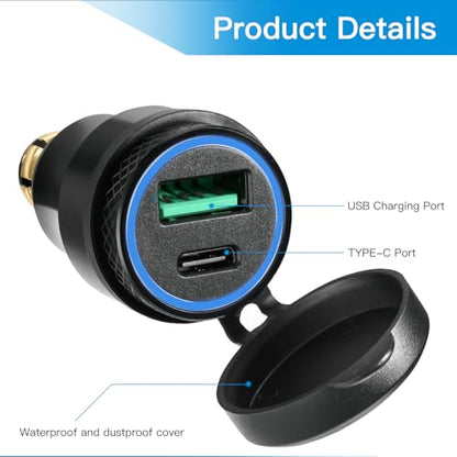 Motorcycle Power Adapter DIN Hella Plug to QC 3.0 USB & Type C Charger Compatible with BMW Triumph Tiger Ducati Motorcycle
