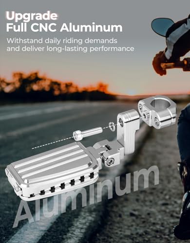 KEMIMOTO CNC Aluminum Highway Pegs with Expandable Heel Rests 1.25" Highway Short Angled Pegs Adjustable Fit for Street Glide Road King Road Glide Softail Dyna Sportster 1-1/4" Engine Guard Chrome - color: Chrome