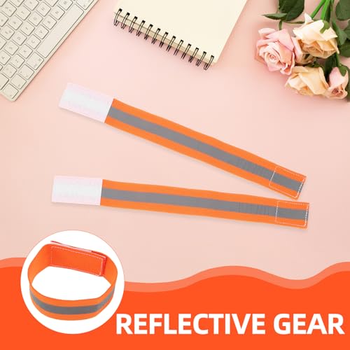 4pcs Reflective Cycling Leg Bands and Arm Straps, High Visibility Orange Adjustable Bands for Night Biking, Walking, Running Safety Accessories
