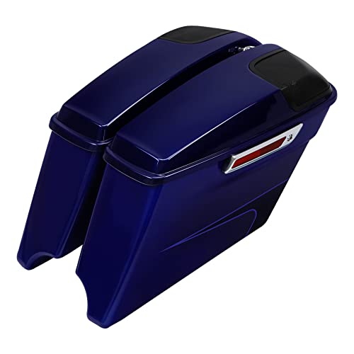 HR3 Zephyr Blue/Black Sunglo 4" Stretched Saddlebags w/Speaker Lids Compatible with 2020 Road Glide Special Road Glide Limited Street Glide Special Ultra Limited (Replace for OEM) - color: Zephyr Blue / Black Sunglo