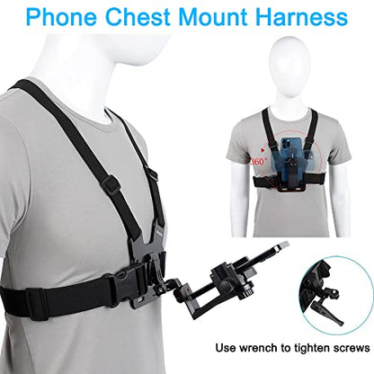 PellKing Phone First-Person Perspective Shooting Mounting,Accesssory Kit with Chest Mount/Head Strap/Neck Holder/Backpack Strap Mount,for iPhone Samsung Oneplus and GoPro Action Camera More