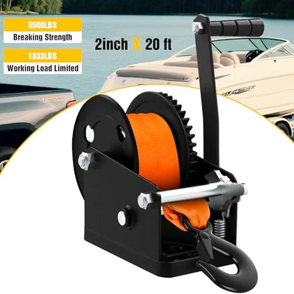 Boat Trailer Winch Strap 2 x 20Inch With Steel Hook 500 LBS Break Strength Winch Strap For Pontoon, Jet Ski, Fishing Boat - color: 2in x 20ft Boat Trailer Winch Strap