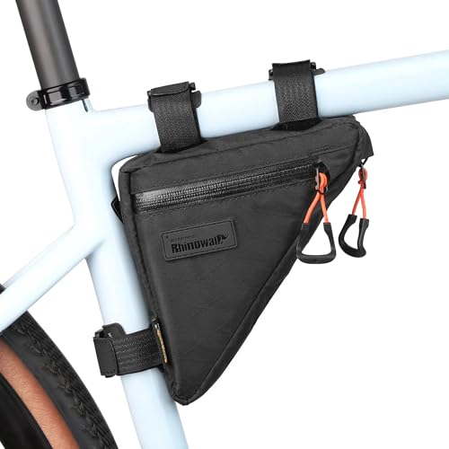Rhinowalk Bike Frame Triangle Bag, Waterproof Compact Storage Bag with YKK Zippers, Multi-Pocket Design, Doesn’t Rub Legs – 0.9L, Black - color: Full Black,0.9L