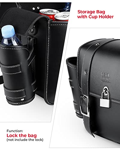KEMIMOTO PU Leather Motorcycle Saddlebags with Cup Holder Throw Over Saddle bags 20L Side Luggage Bags for Sportster Softail Dyna Rebel Shadow Black