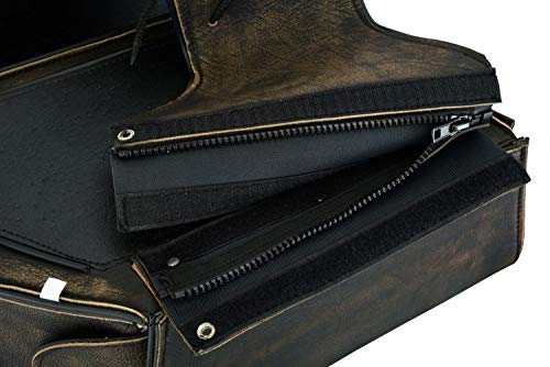 Motorcycle 2 Pc Throw over Concealed carry gun pocket Genuine Distressed Brown Leather Saddlebag Flame Zipoff, Medium