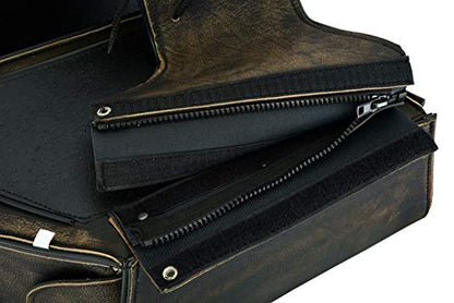 Motorcycle 2 Pc Throw over Concealed carry gun pocket Genuine Distressed Brown Leather Saddlebag Flame Zipoff, Medium