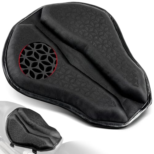 Amazicha Universal Motorcycle Gel Seat Pad, Motorcycle Seat Cushion, Large 3D-Honeycomb Structure Shake Rider Cushion TPE Shock Absorption and Breathable for Long Rides