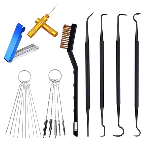 Tucnoeu Carburetor Cleaning Kit, 1 Single Head Brush 23 Needles 5 Nylon Brushes 1 Scraper and 4 Cleaning Hooks for Motorcycles, ATVs, Chainsaws, and Small Engines