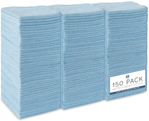 S&T INC. 150 Pack of Microfiber Cleaning Cloth, Bulk Microfiber Towel for Home, Reusable and Lint Free Cloth Towels for Car - color: Blue, size: 150 Pack