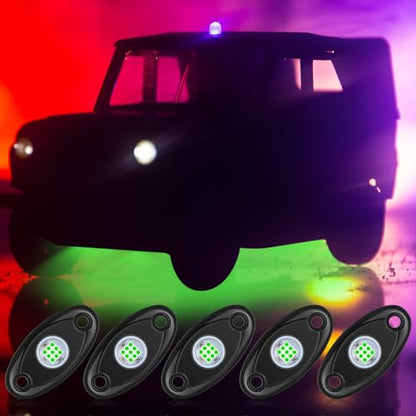 Macarrie 12 Pods Rock LED Lights Waterproof Neon Underglow Trail Rig Lamp Lighting for Car SUV Pickup Truck Motorcycle Boat ATV Utv RZR Rv Offroad Trailer Fender Under Body Golf(Green) - color: Green