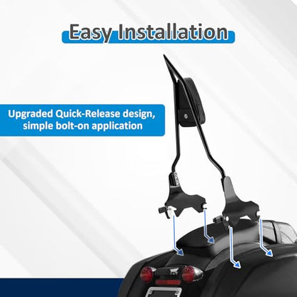 Wsays 24.5" Tall Sissy Bar Detachable Rear Passenger Backrest Quick Release Compatible with Harley Softail FLSB,FXLR,FXLRS and FXLRST 2018-2025, Gloss Black