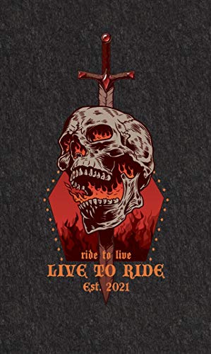 PIG Personalized Motorcycle Mat | Flaming Skull with Sword | 3' x 10' Custom Text Motorcycle Parking Mat | PM70131POR-3X10T-BK