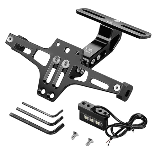 KEMIMOTO Universal Motorcycle License Plate Bracket with LED Light Fender Eliminator Kit CNC Aluminum Motorcycle Tail Tidy License Plate Holder Mount Black - color: Black