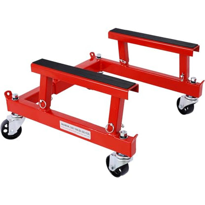 Motorcycle & ATV Maintenance Stand Hold Up to 1500lbs with Steel Frame Engine Cradle Dolly W/4 Locking (Red) - color: Red