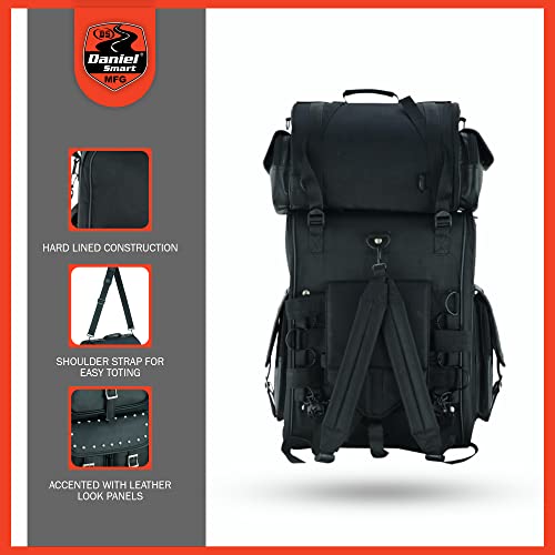 Daniel Smart Multi Pockets Biker Sissy Bar Bag - Included All Weather Protection Rain Cover - Motorcycle Touring Bag - Black - color: Studs